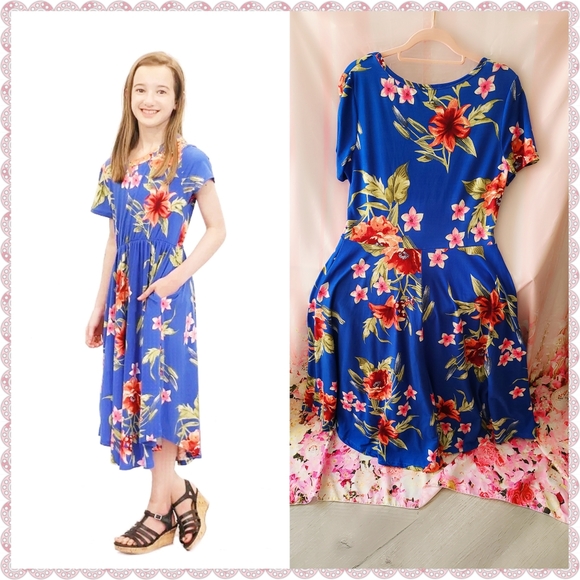Preowned Blue floral size Xl Midi soft jersey Women dress - Picture 3 of 6